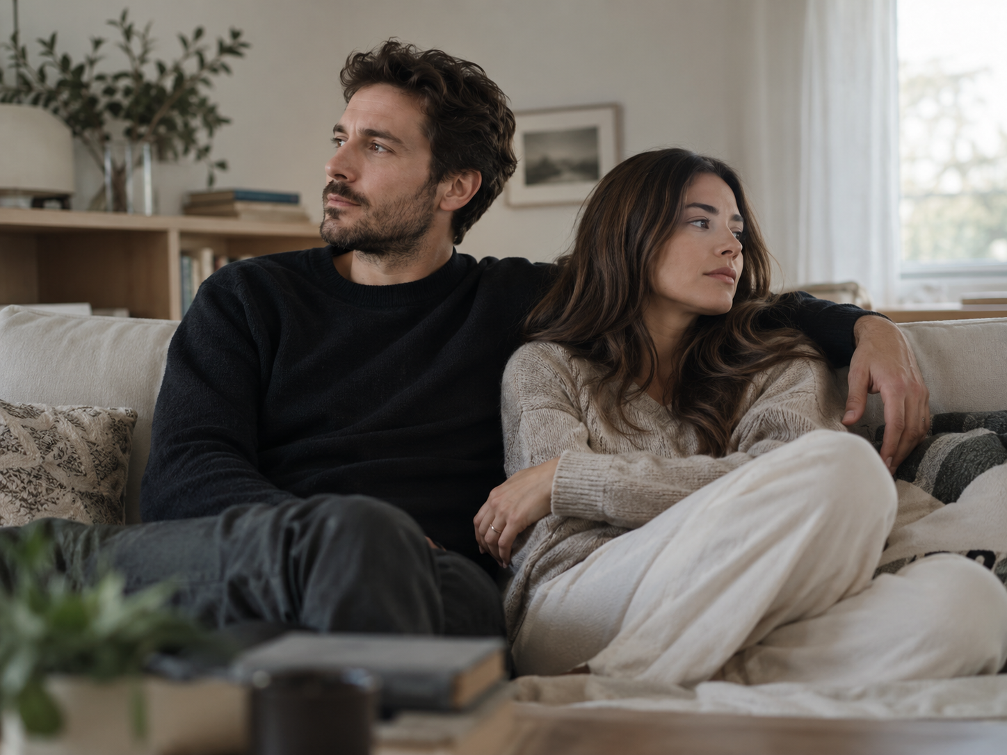 Casal adulto lado a lado refletindo sobre um relacionamento que não pode continuar