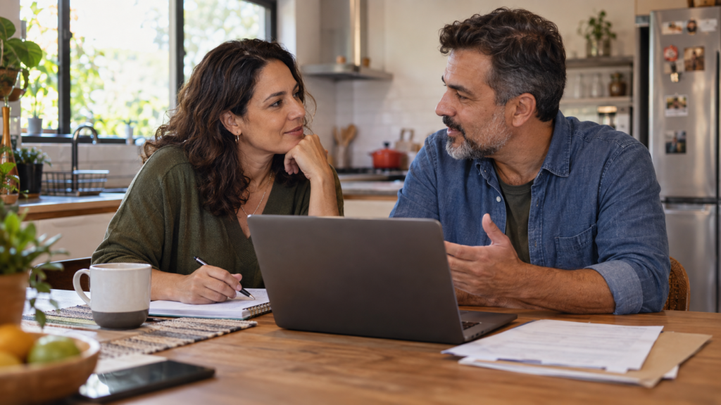 um casal conversando sobre suas finanças