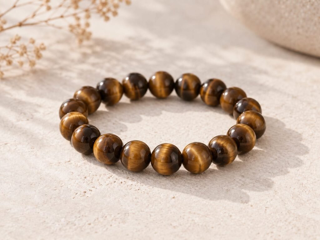 Pulseira de olho-de-tigre usada em um momento marcante da autora.