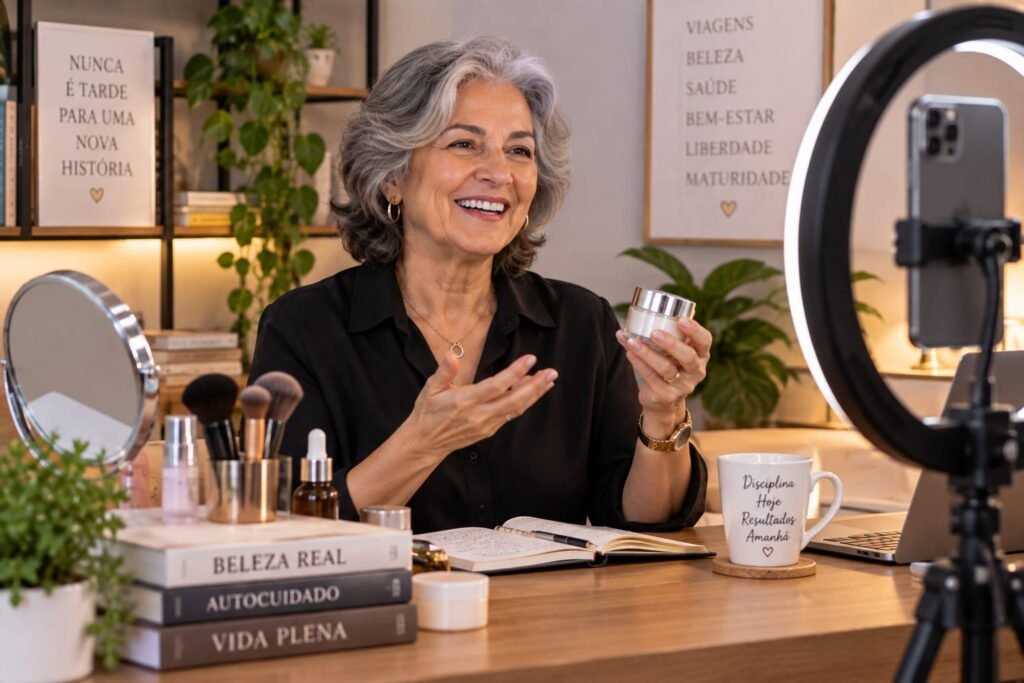 Mulher mais velha trabalhando como digital influencer