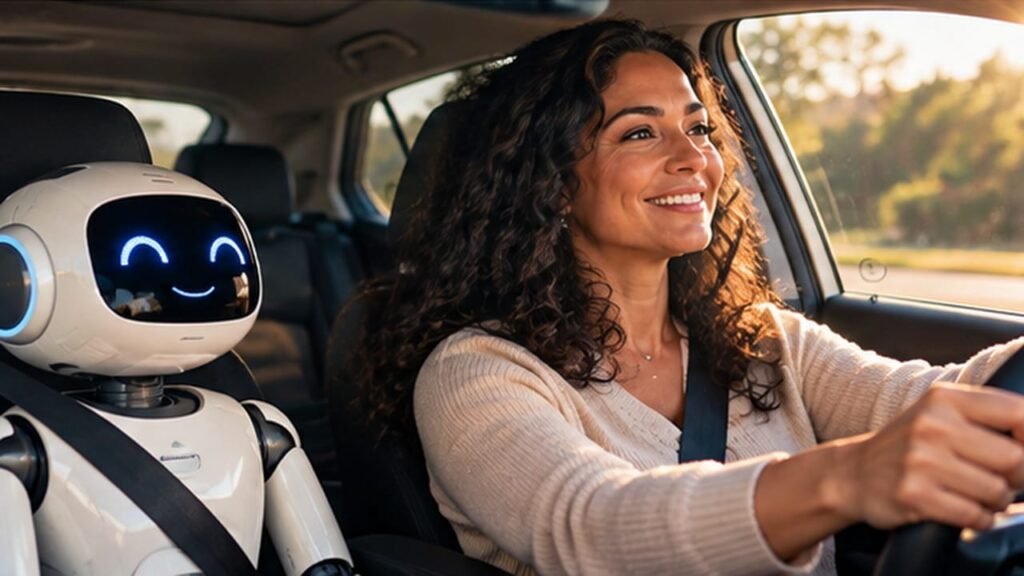 Mulher dirigindo utilizando a inteligência artificial